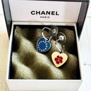 Chanel Silver-Plated Flag Heart Earrings